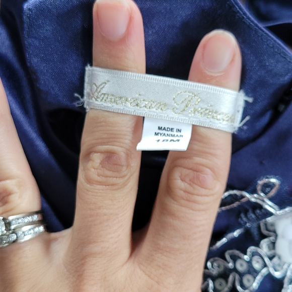 American Princess Royal Blue Layed Diaper Cover Dress White Embroidered Details - Picture 9 of 15